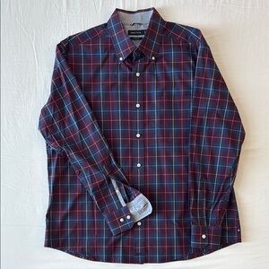 Nautica Red and Blue Casual Button Down Shirt with Classic Plaid